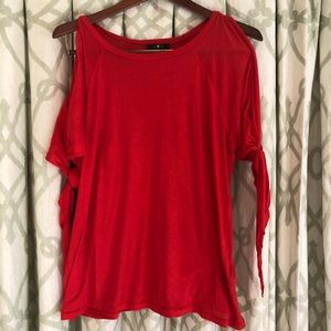 7 for all Mankind Poppy red shoulder-baring tee